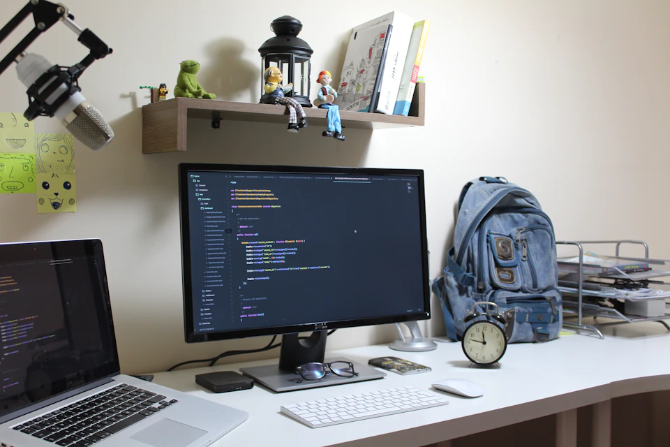 Code on a monitor in a dark room